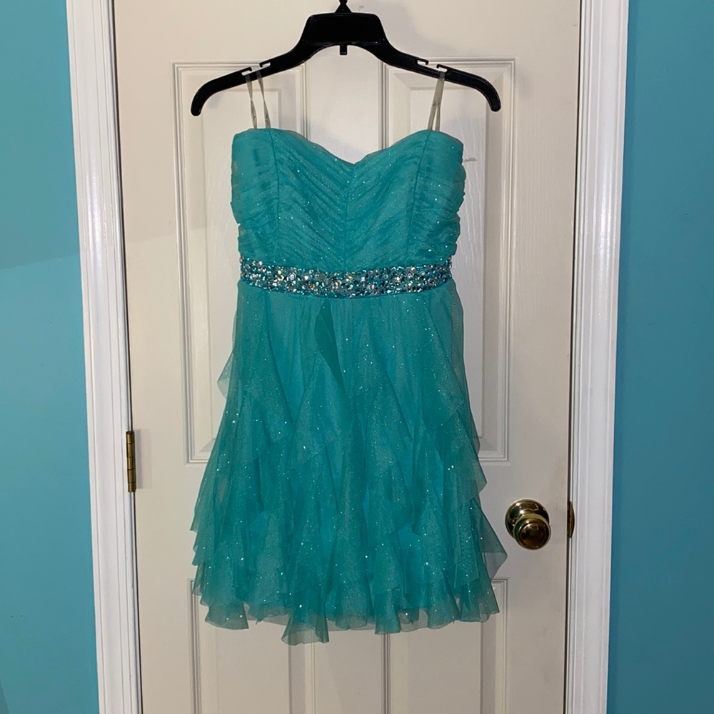 Strapless Homecoming/Prom Dress - Blue/Green